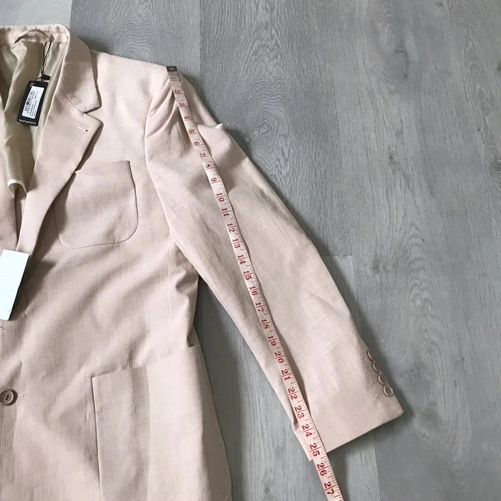 BOOHOO MEN LINEN BLAZER JACKET BEIGE CREAM TWO BUTTON 40